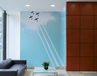 The wallpaper is used as a feature wall in a bedroom.