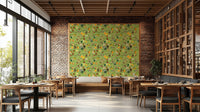 Jungle-themed mural with vibrant flowers, monkeys, and botanical elements.


