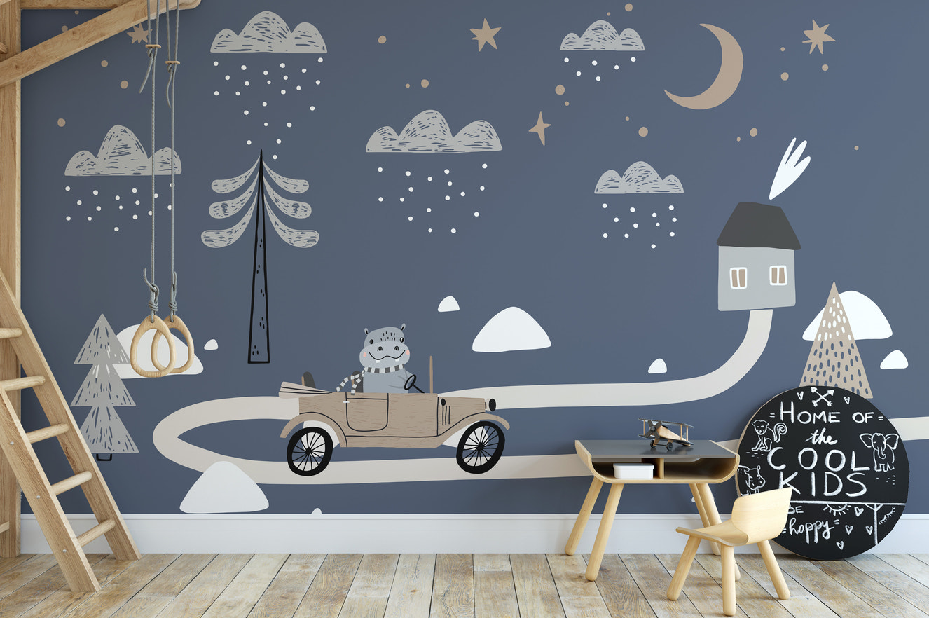 Vintage car wallpaper mural for kids
