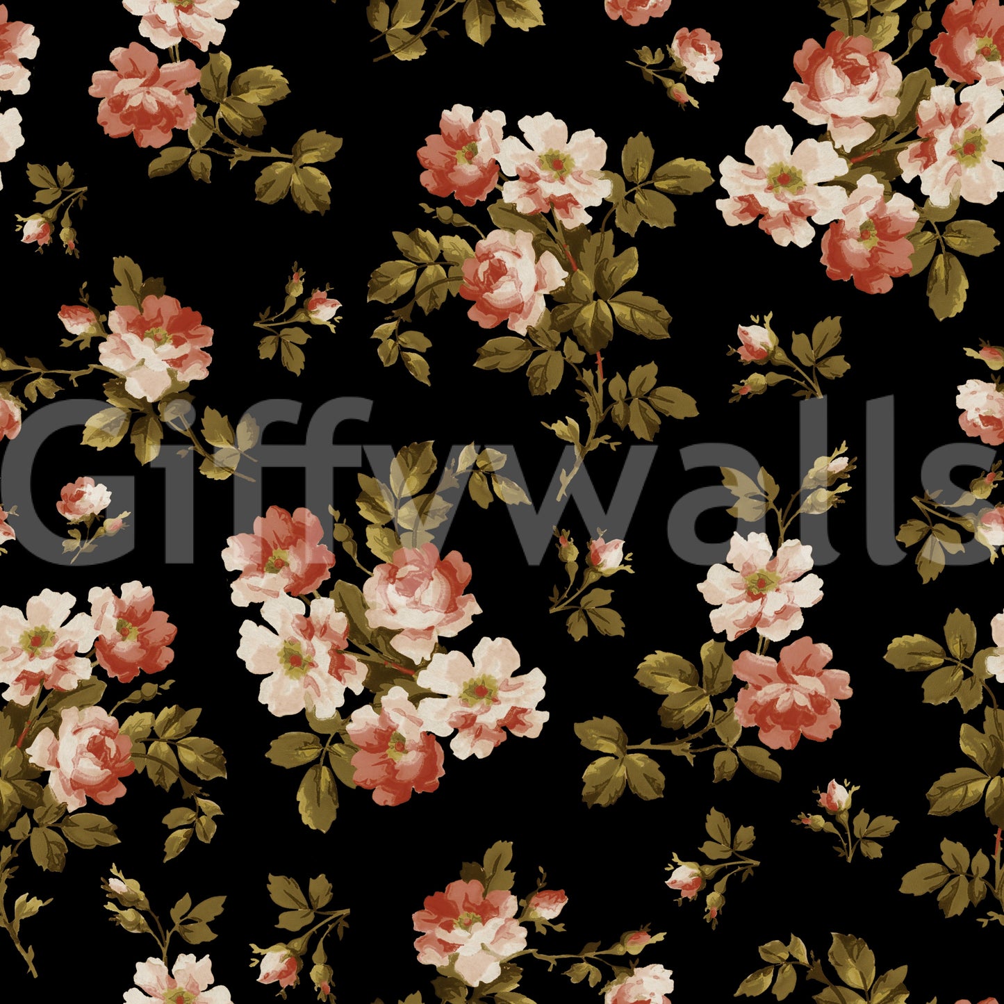 Wall mural with delicate roses and soft greenery

