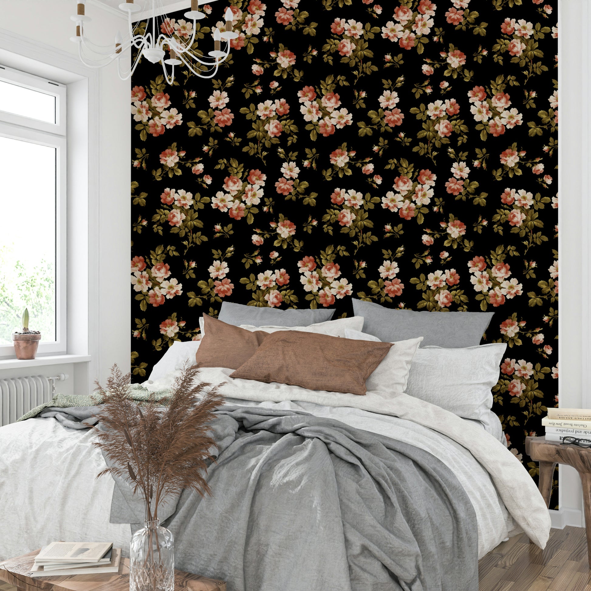 Vintage-inspired floral wallpaper for bedroom walls

