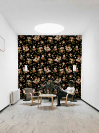 Soft floral mural featuring muted pink roses

