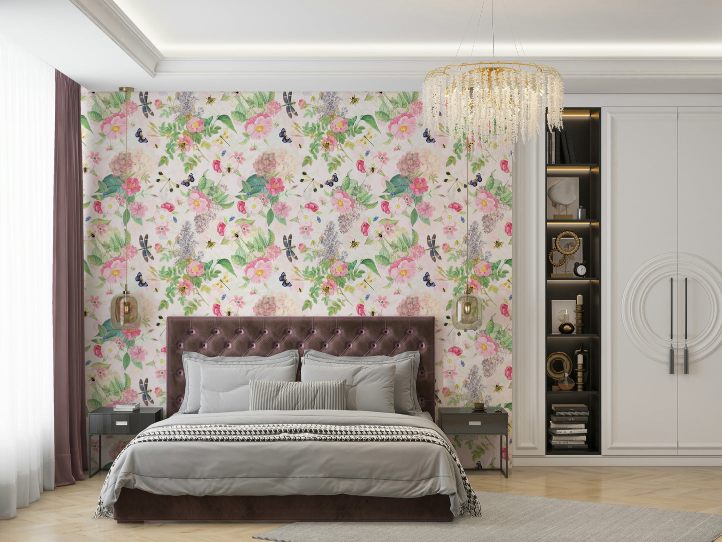 Classic rose garden mural for bedroom walls

