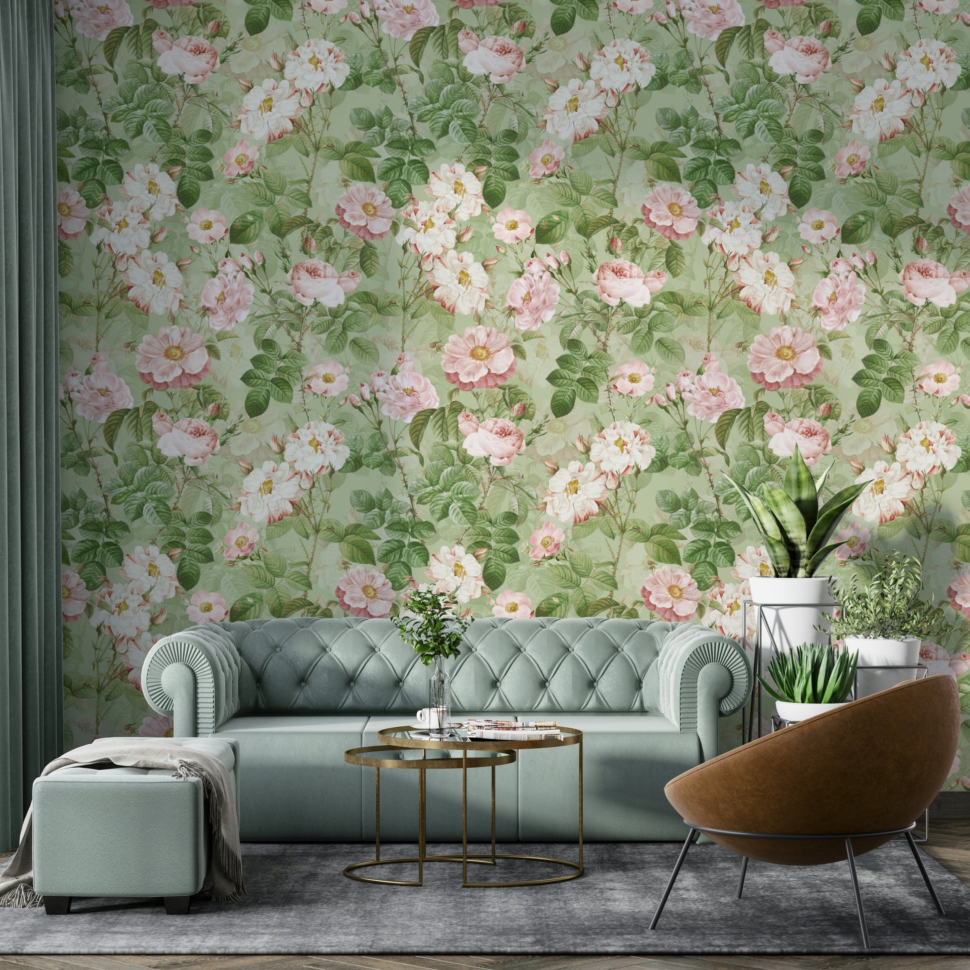 Peel and stick vintage rose mural

