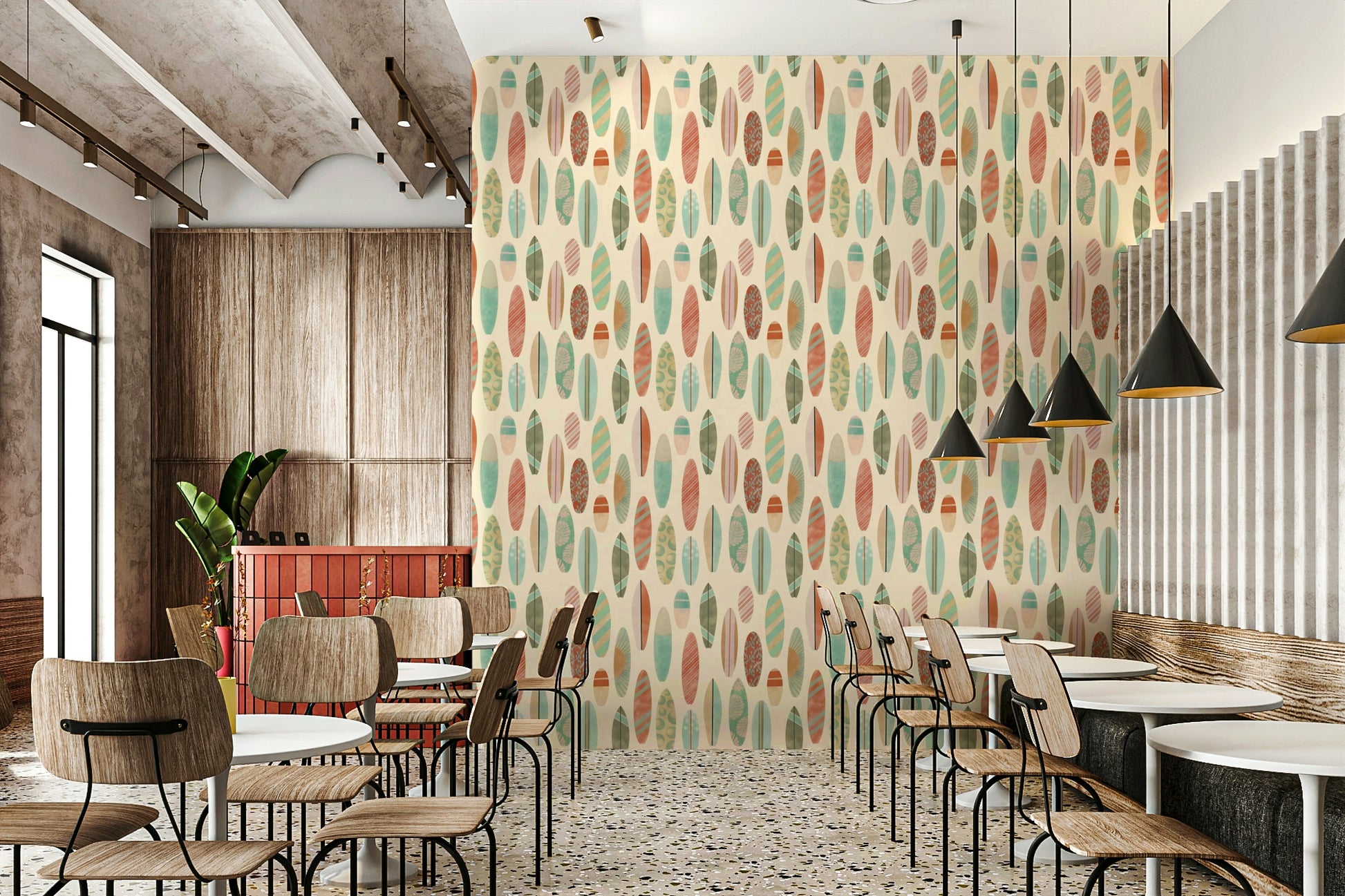 Vintage summer surfboards wallpaper design

