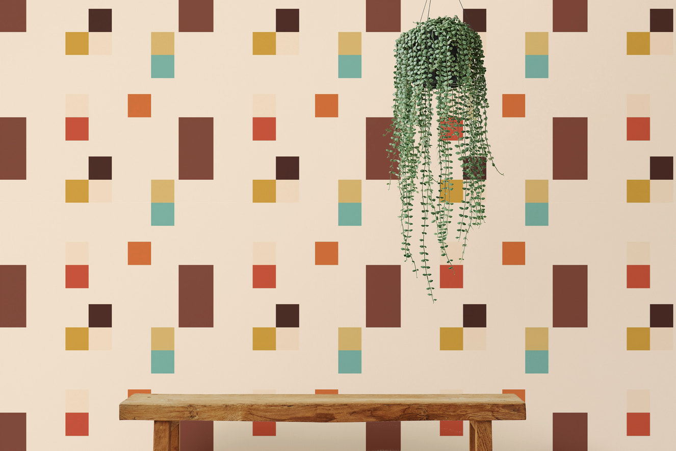 Vintage Tiles Beige Color Wallpaper design