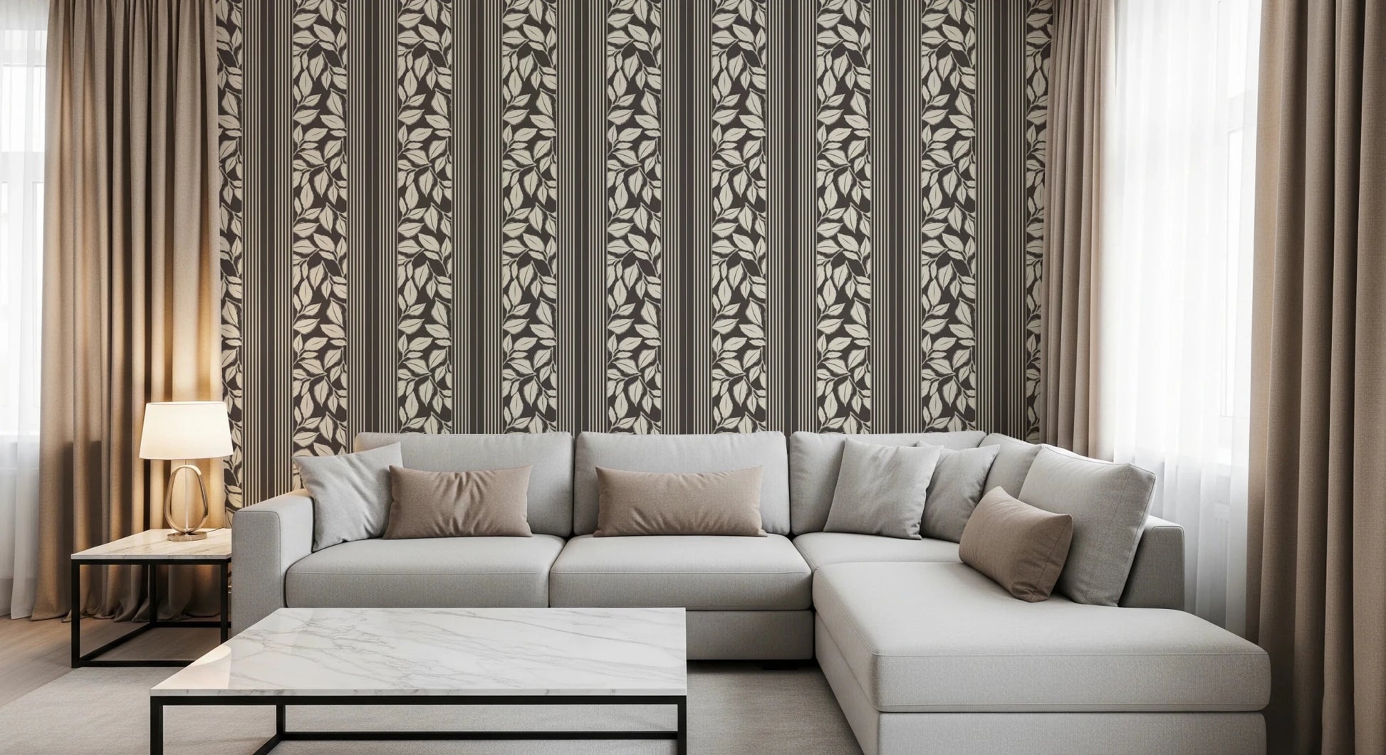 Vintage Trailing Foliage Brown Wallpaper⁠