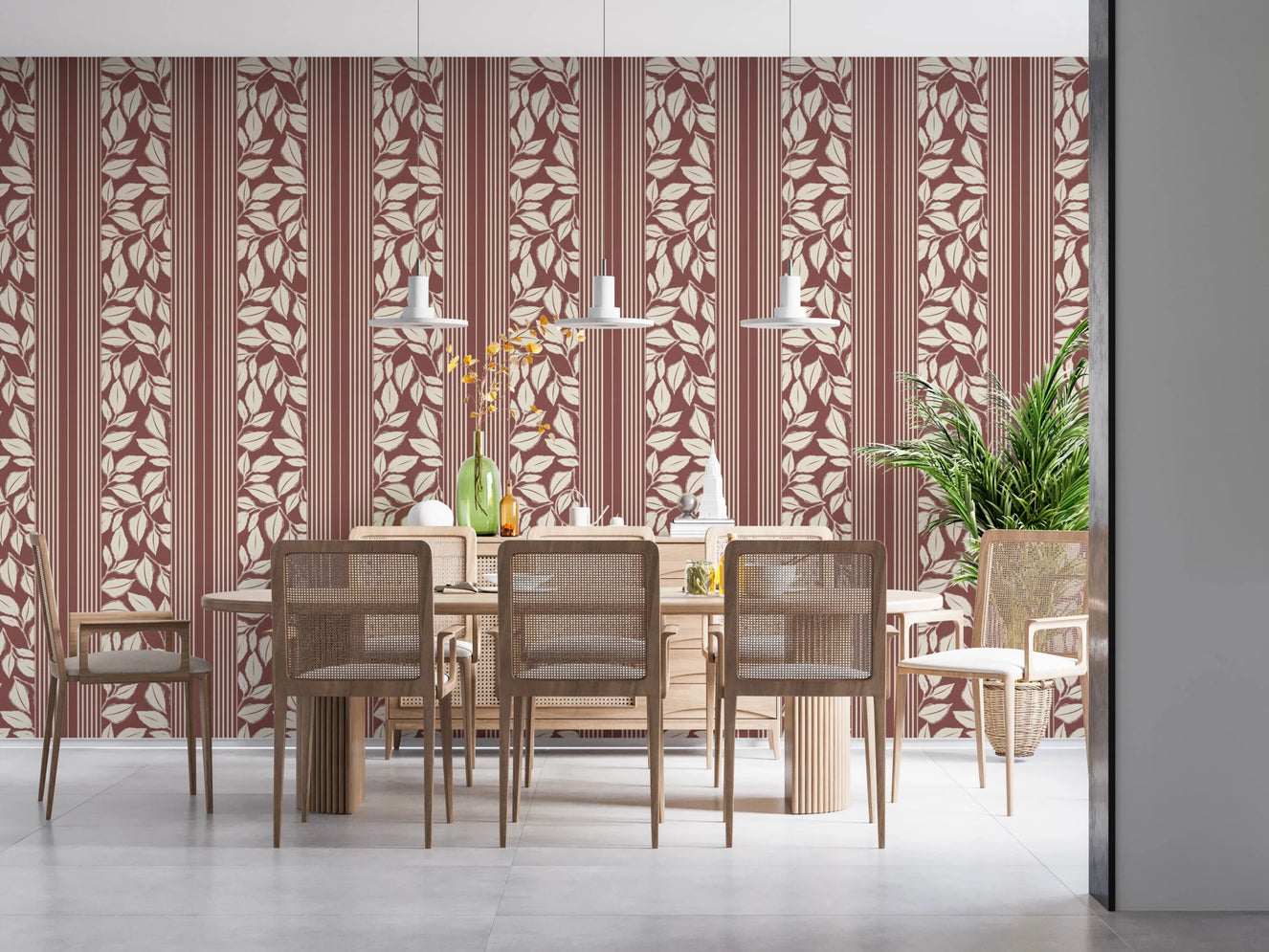 Vintage Trailing Foliage Dark Red Wallpaper⁠