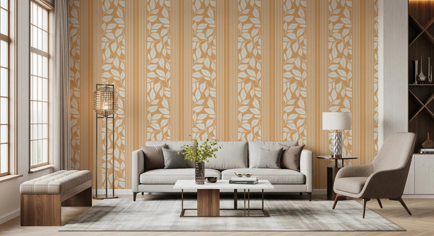 Vintage Trailing Foliage Golden Wallpaper⁠