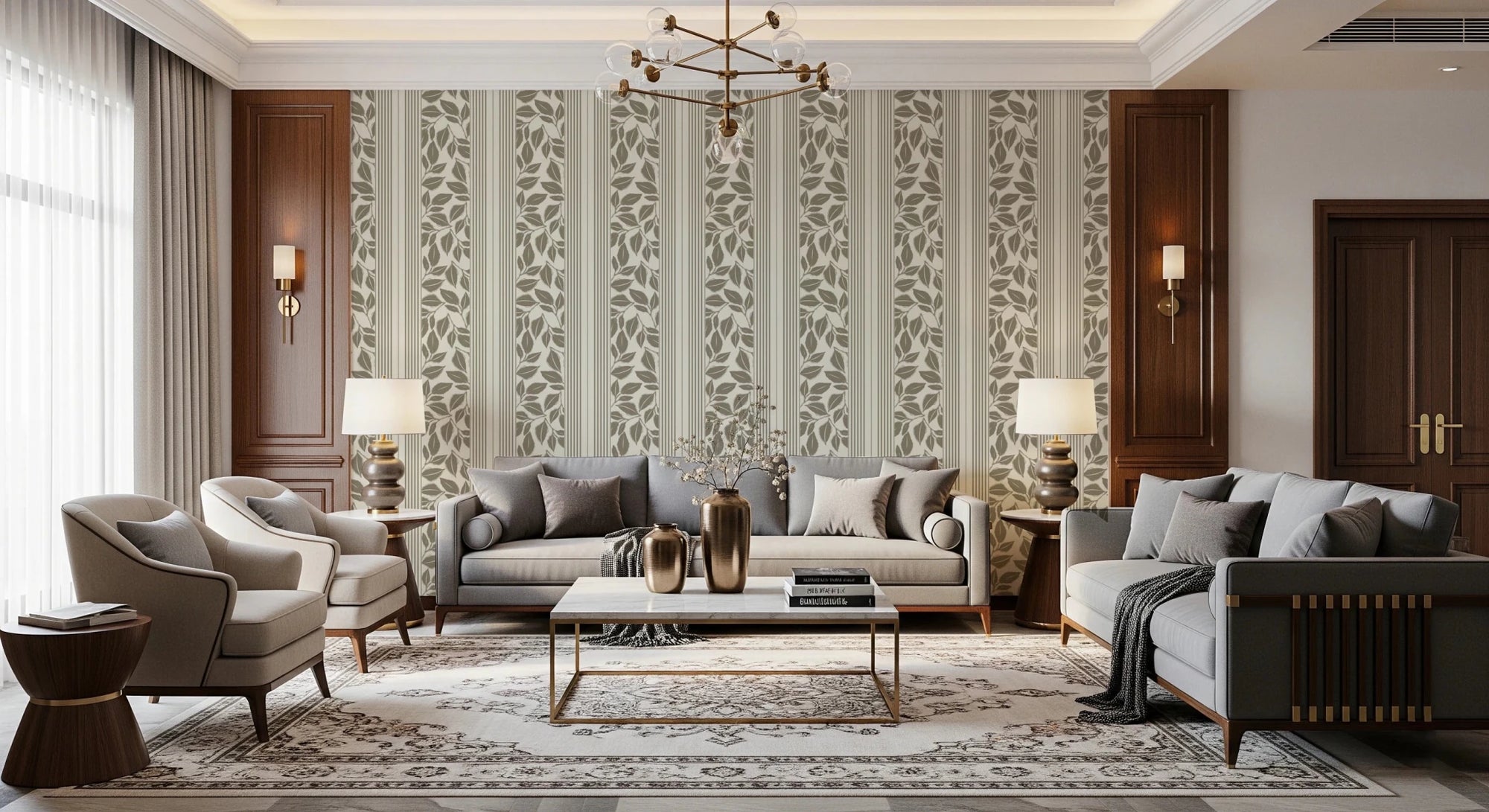 Vintage Trailing Foliage Olive Green Wallpaper⁠