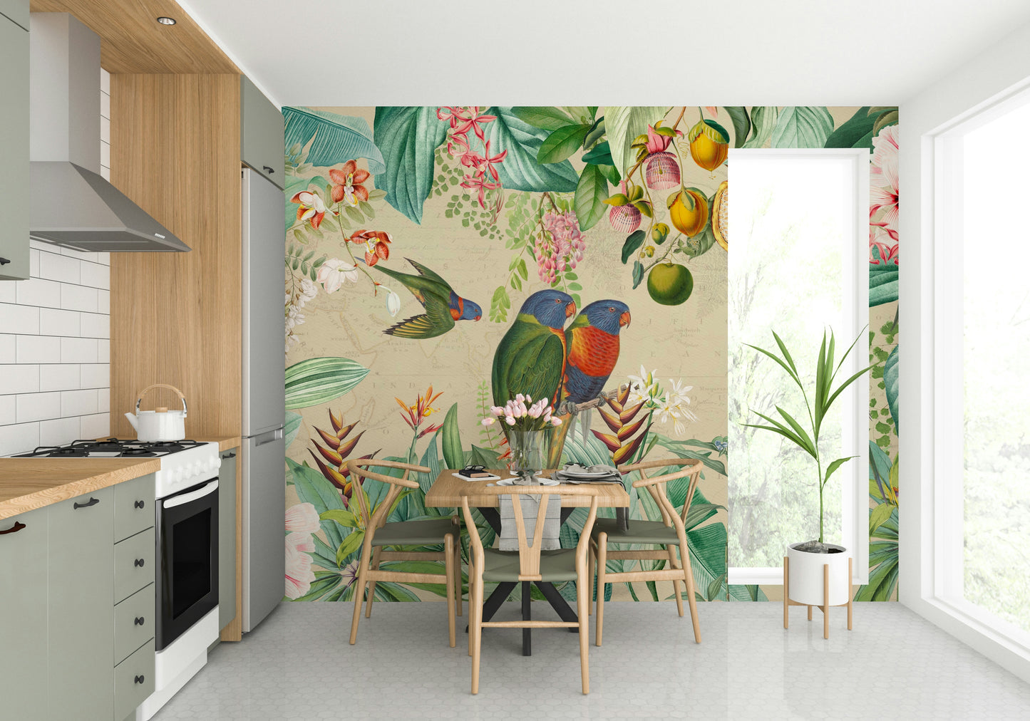 Wallpaper for walls with a tropical vintage design and rich colors

