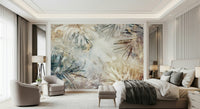 A beautiful modern art wall mural of delicate leaves.

