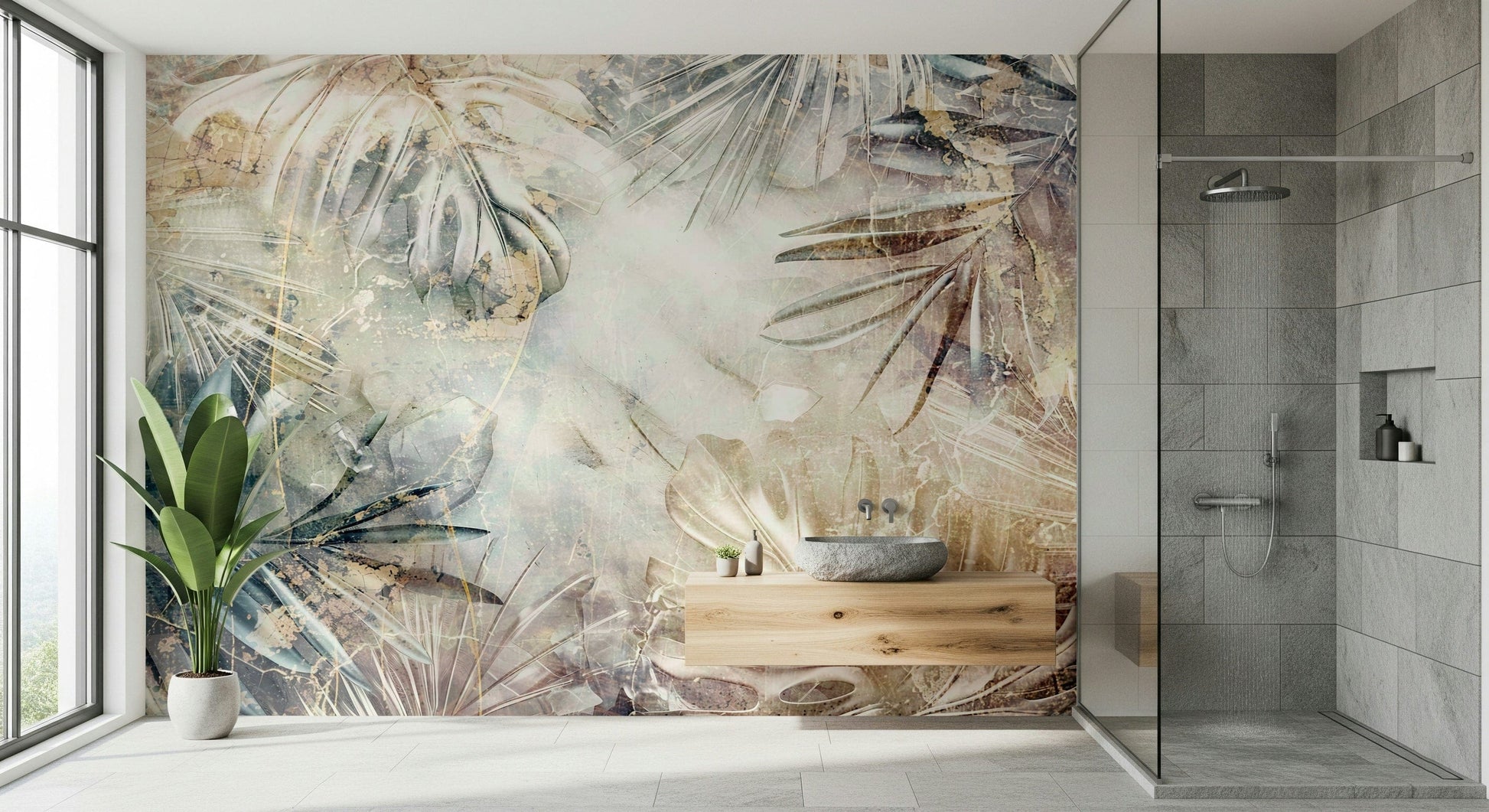A serene subtle foliage wall mural for your decor.

