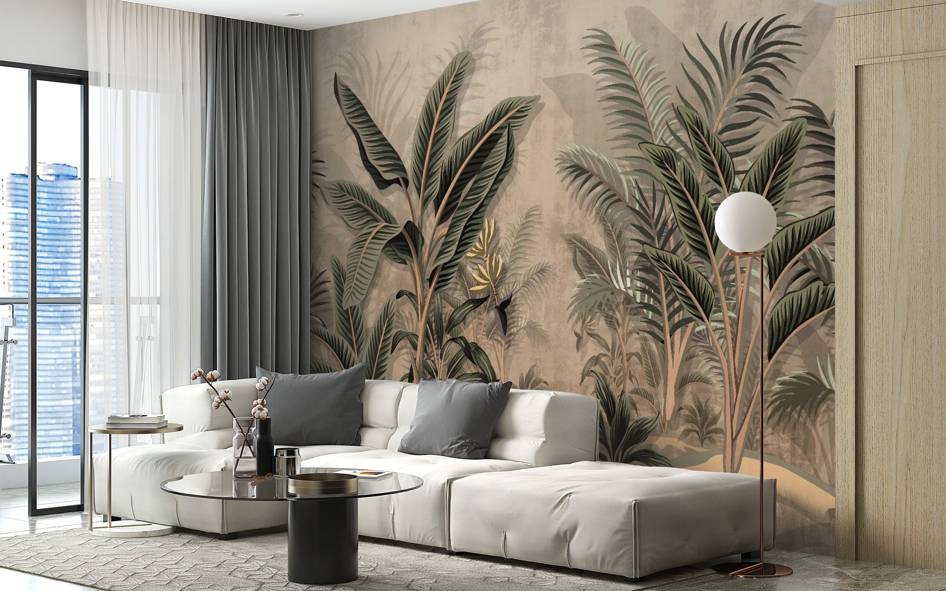 Vintage Tropical Palms Wallpaper Mural - Giffywalls