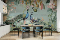 Tropical mural wallpaper featuring vibrant flowers and vintage style

