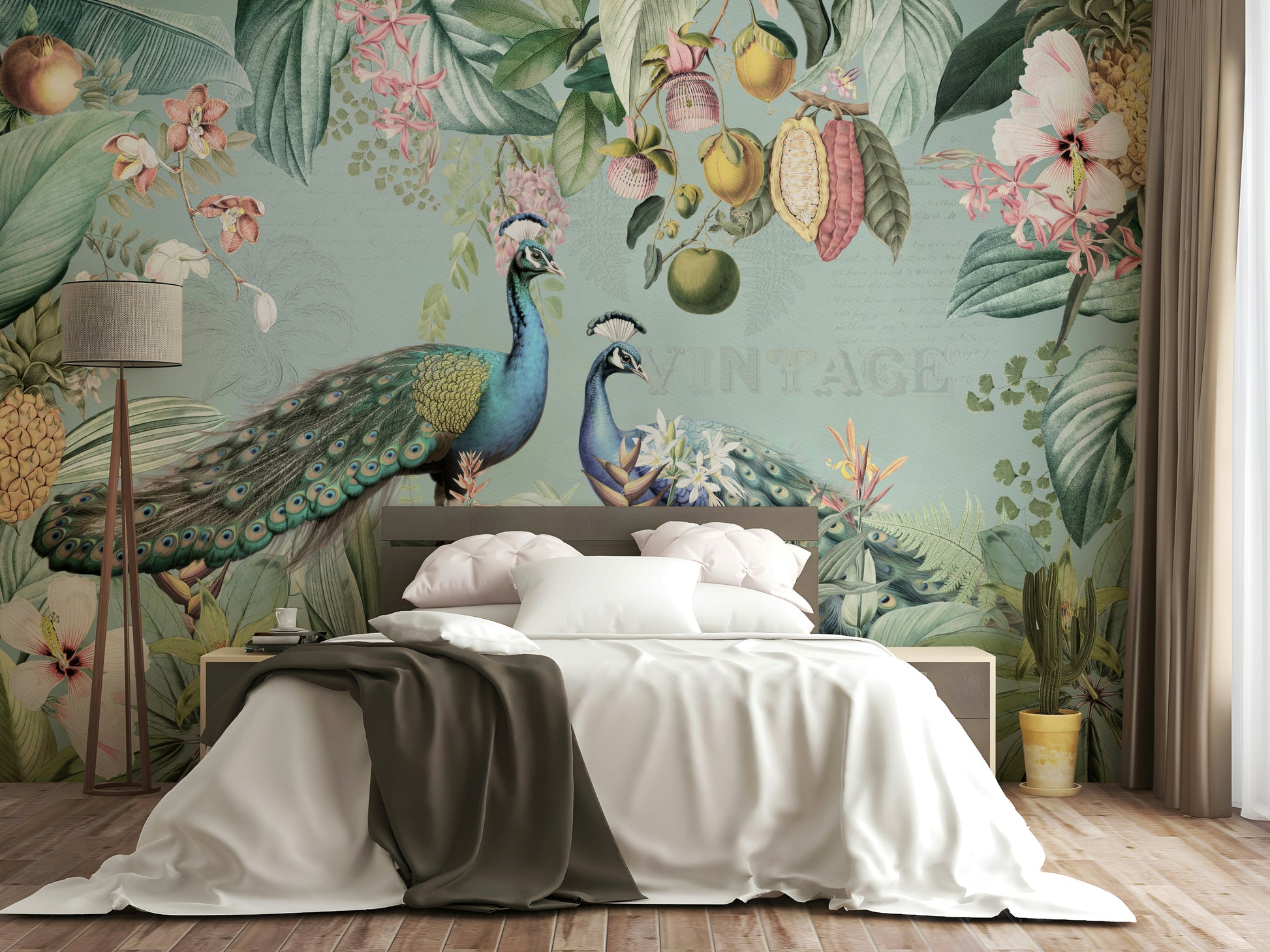 Vintage Tropical Paradise wall mural with lush greenery

