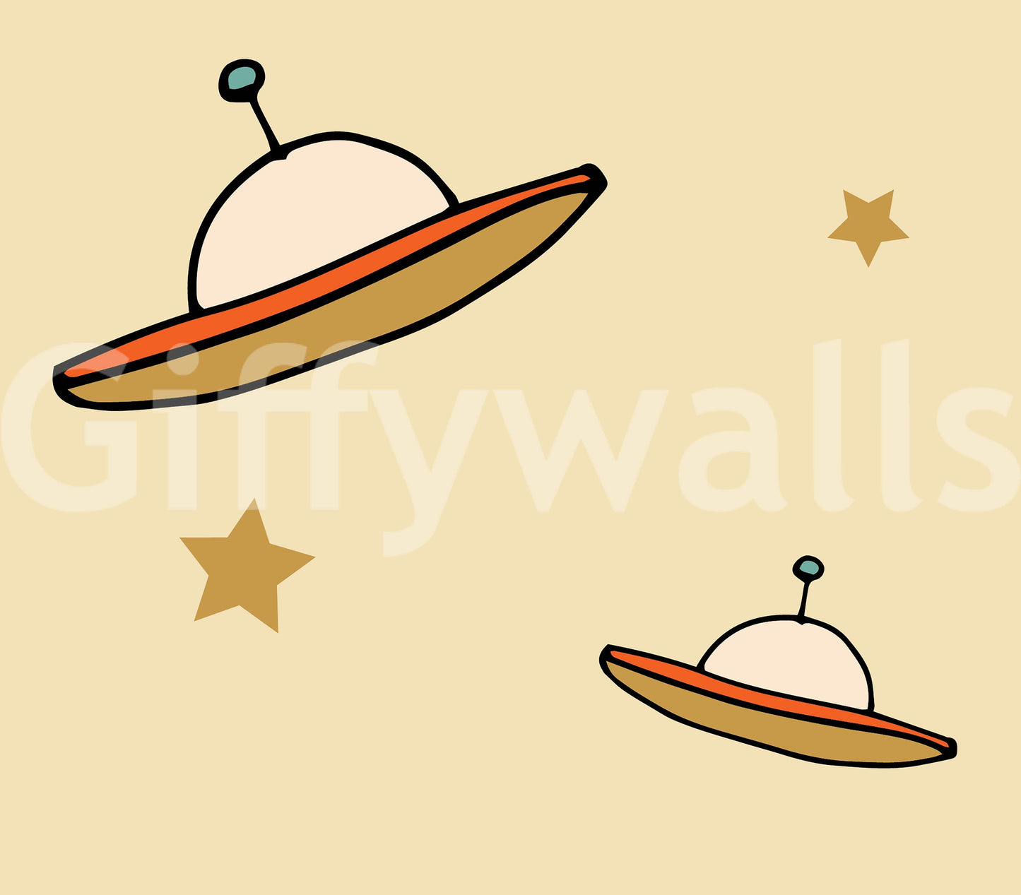 Minimal Vintage UFO Beige decal, a whimsical, cosmic design for walls.