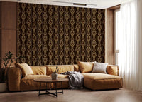 Botanical vine wallpaper design in apartment hallway with natural color palette
