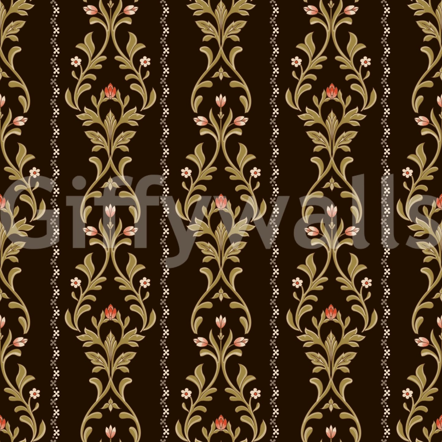 Vintage Vine wallpaper pattern in workspace with natural green color accents
