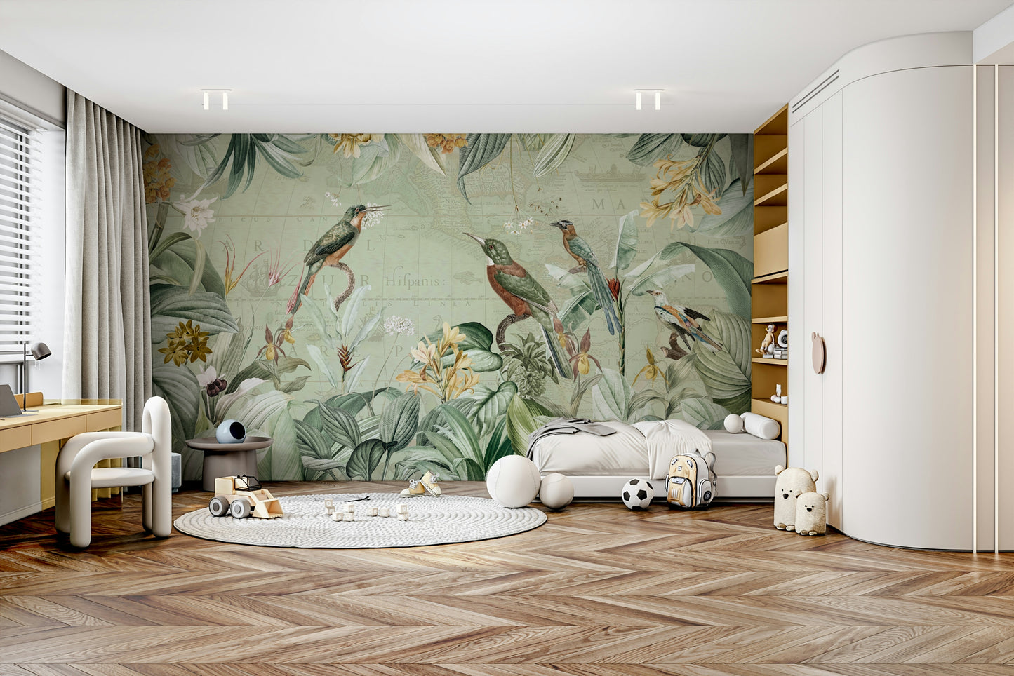 Hand-painted vintage tropical wallpaper

