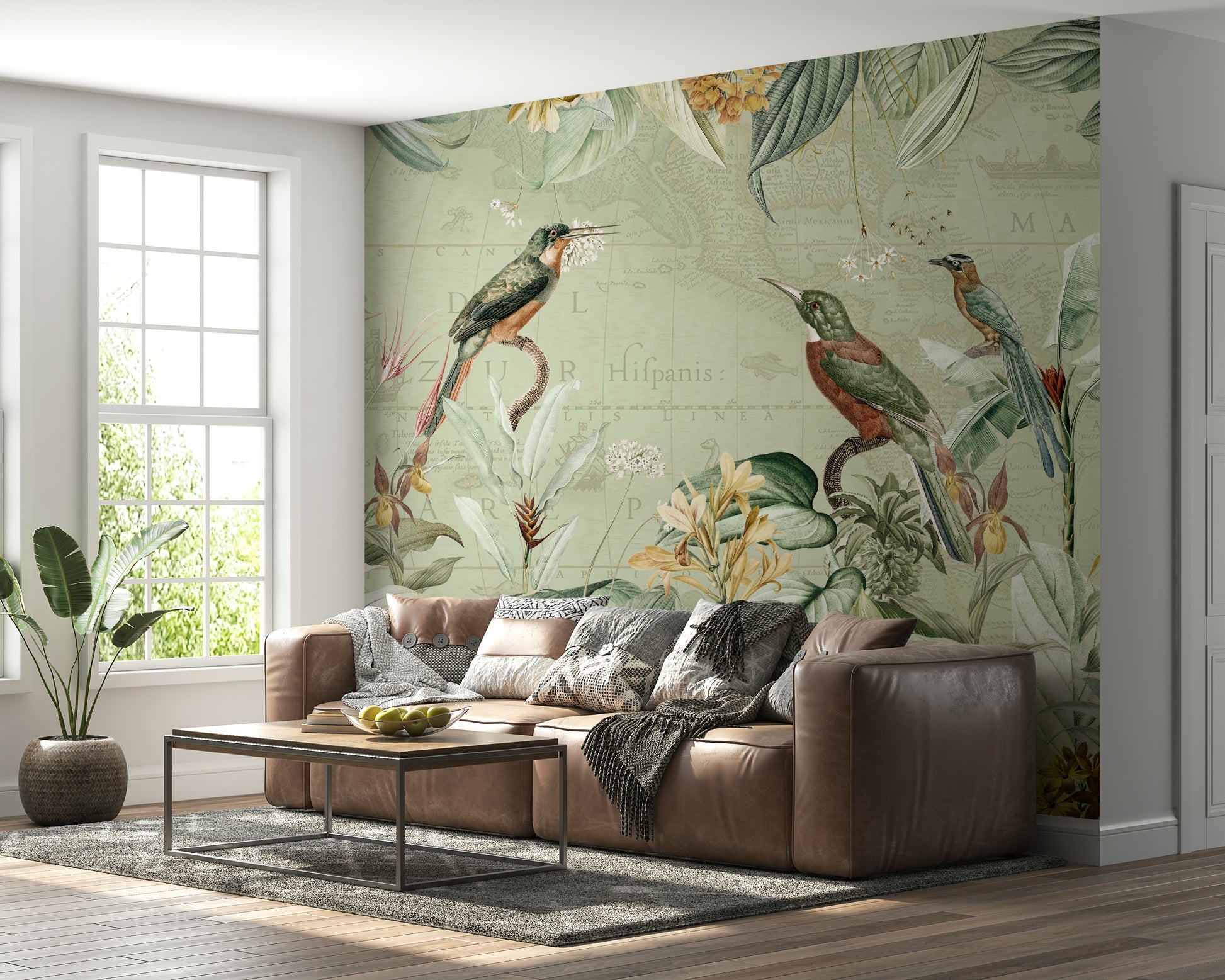 Tropical wallpaper with vintage map details

