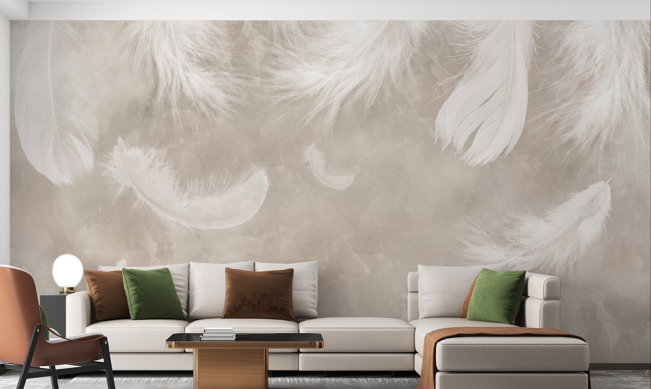 Vintage Watercolor Feathers Bedroom Wall Mural - Giffywalls