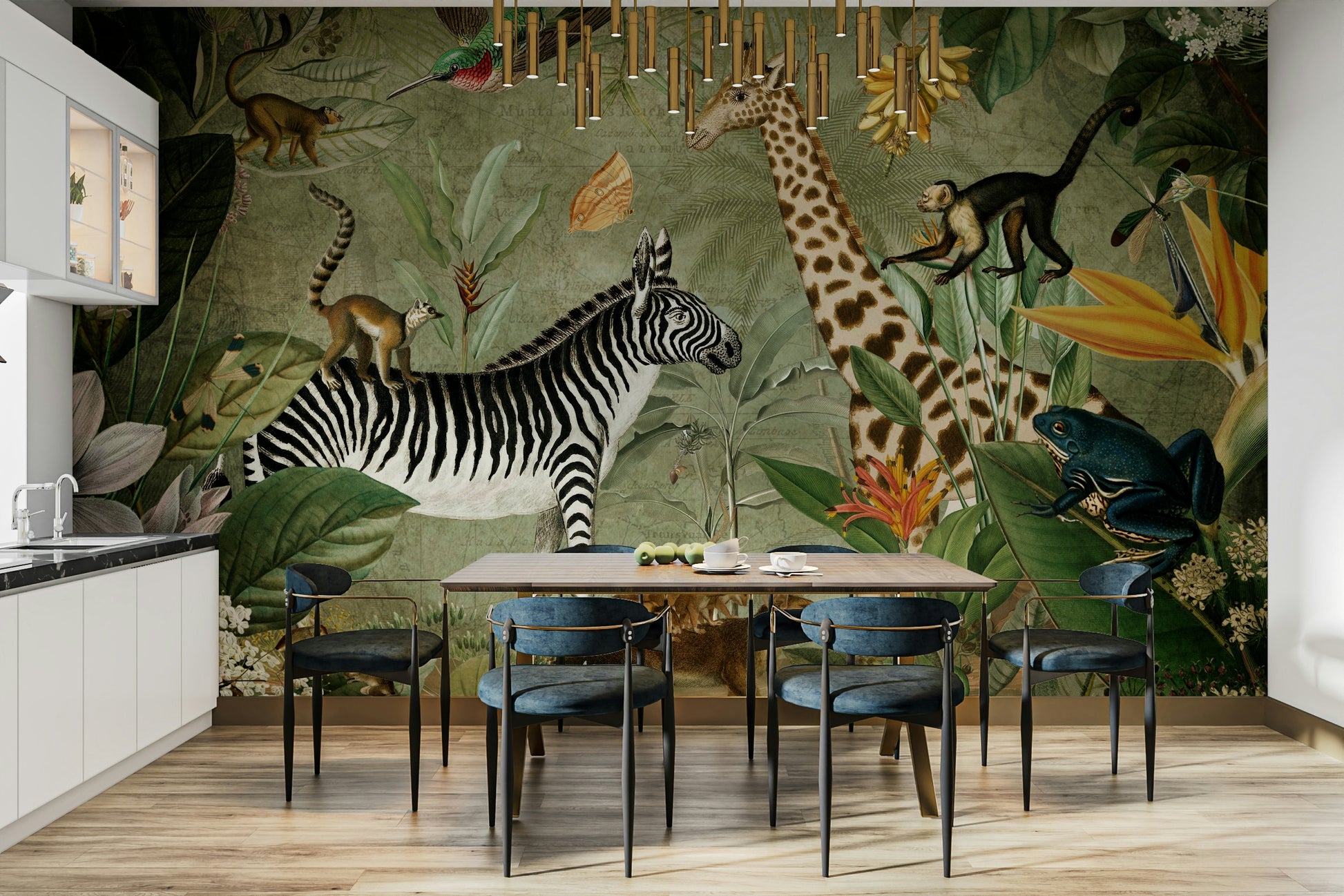 Wild jungle-inspired vintage wall mural for a calming vibe.

