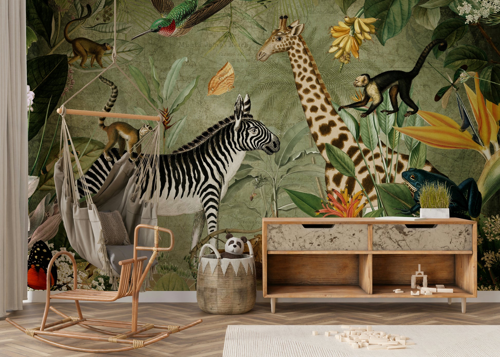 Serene jungle mural wallpaper for a peaceful atmosphere.

