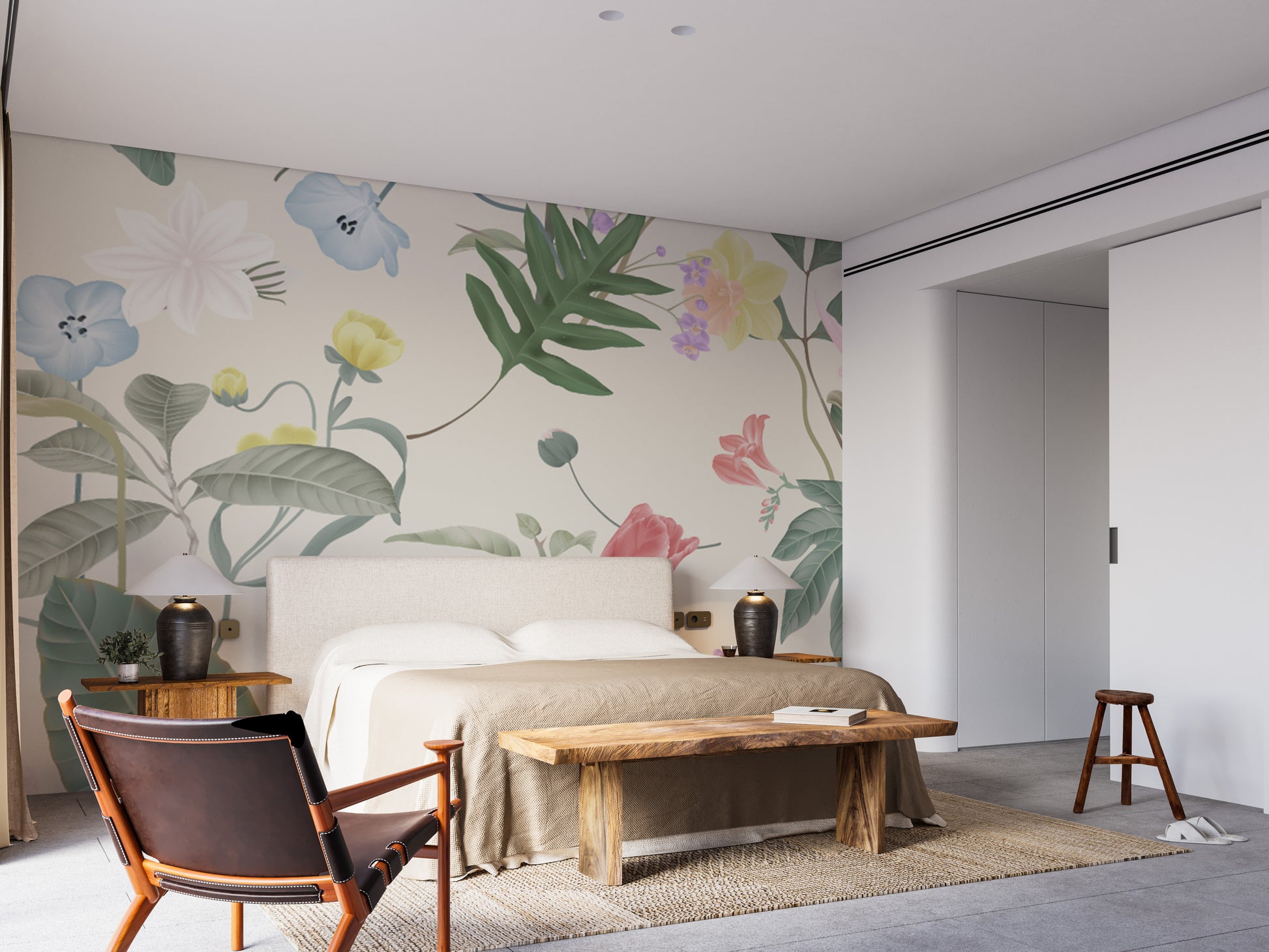 Soft Cyan Wildflower Wallpaper for Interiors