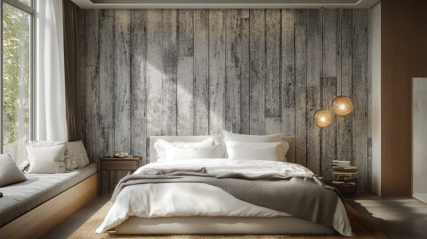 Wood panel vintage wallpaper for modern spaces