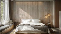 Beige Wood Panel wallpaper shown as a full feature wall that highlights the design