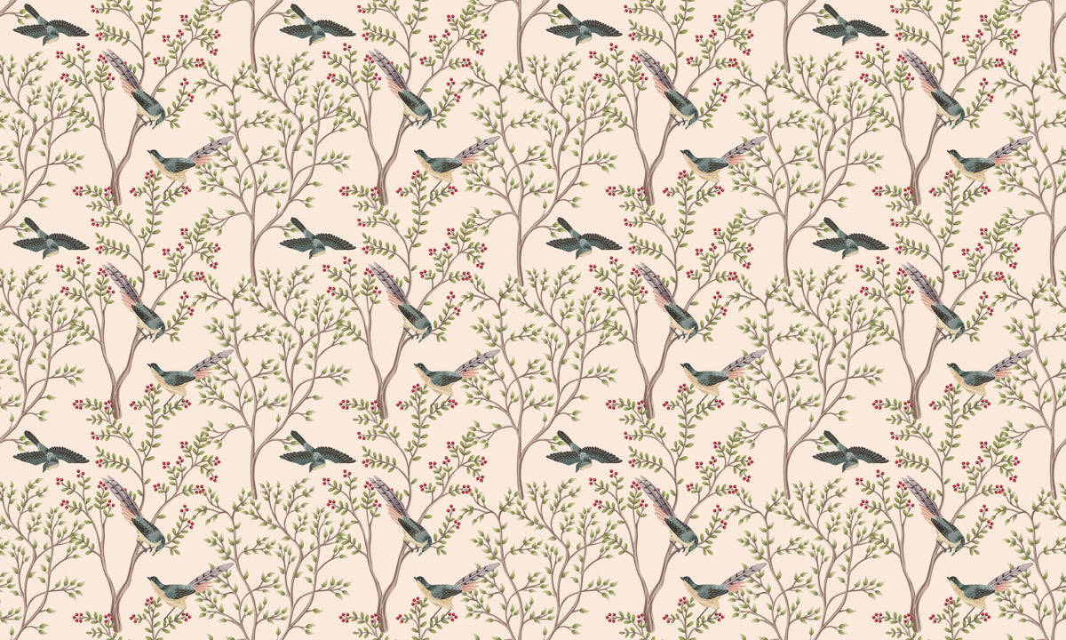LIght Pink Leaves and Bird Wallpaper Murals in your room