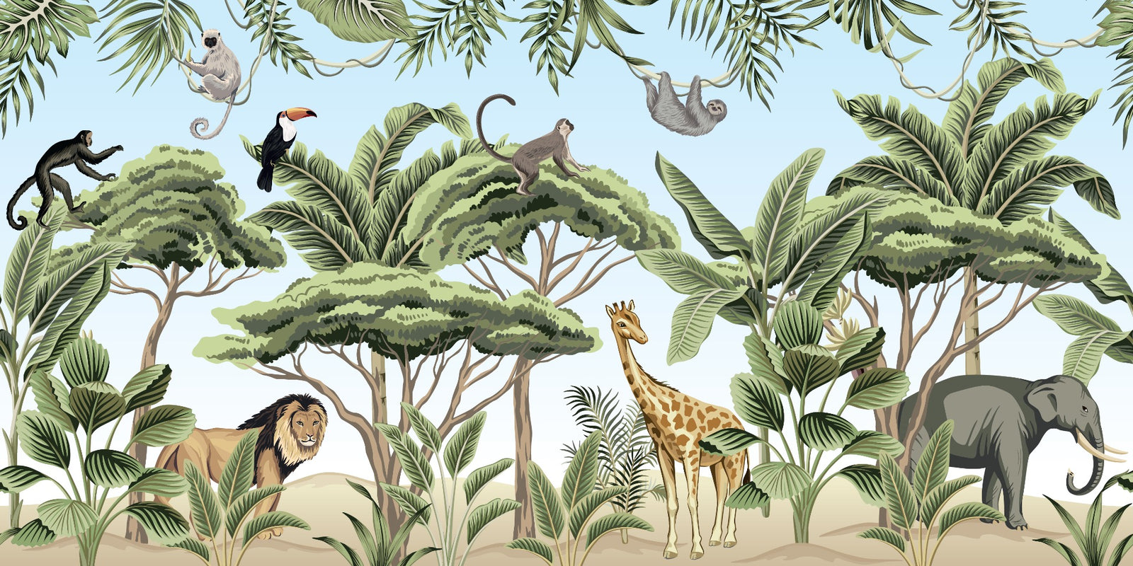 Jungle Adventure Animals Wallpaper Mural in your room