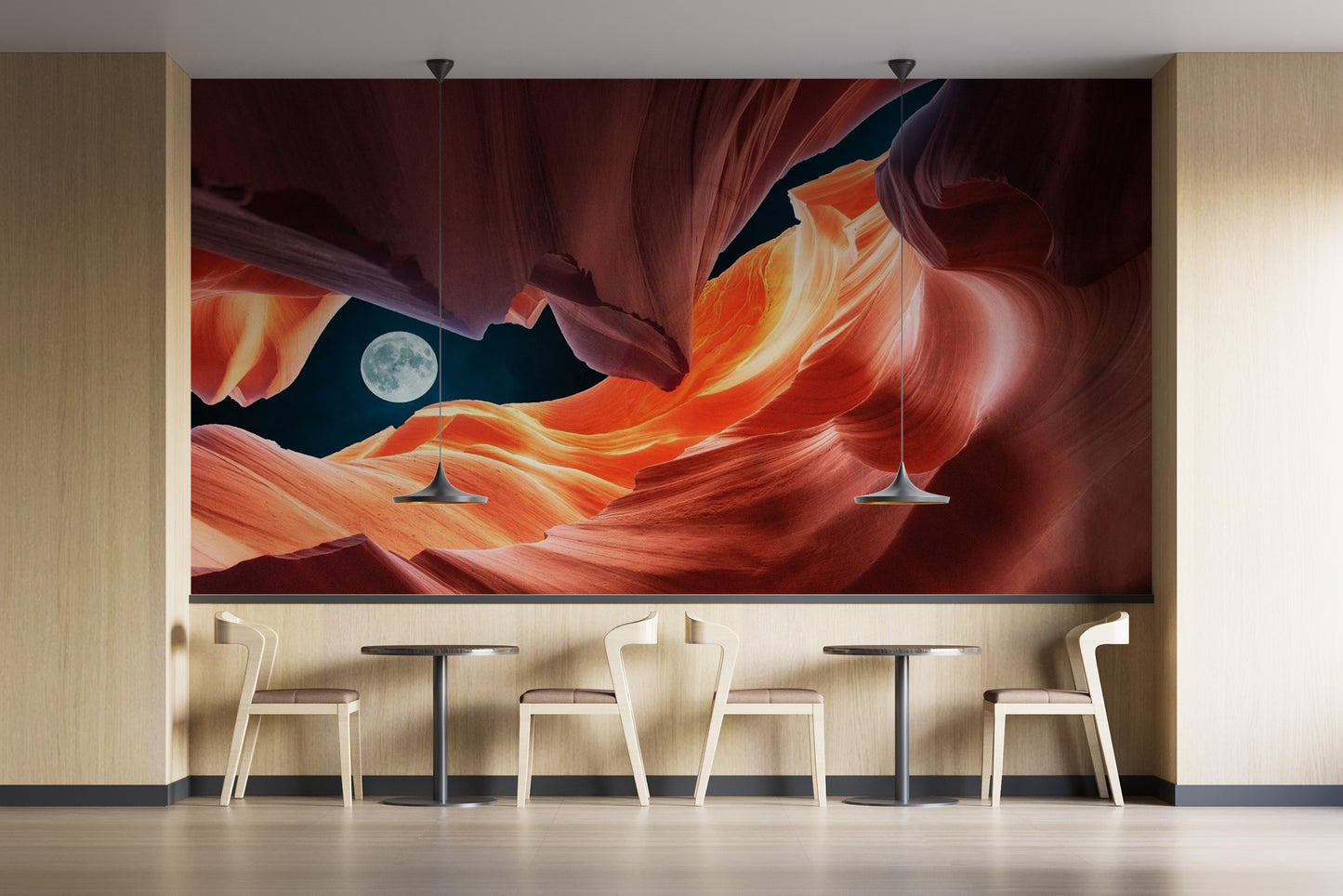 Night sky over a winding slot canyon wallpaper print.