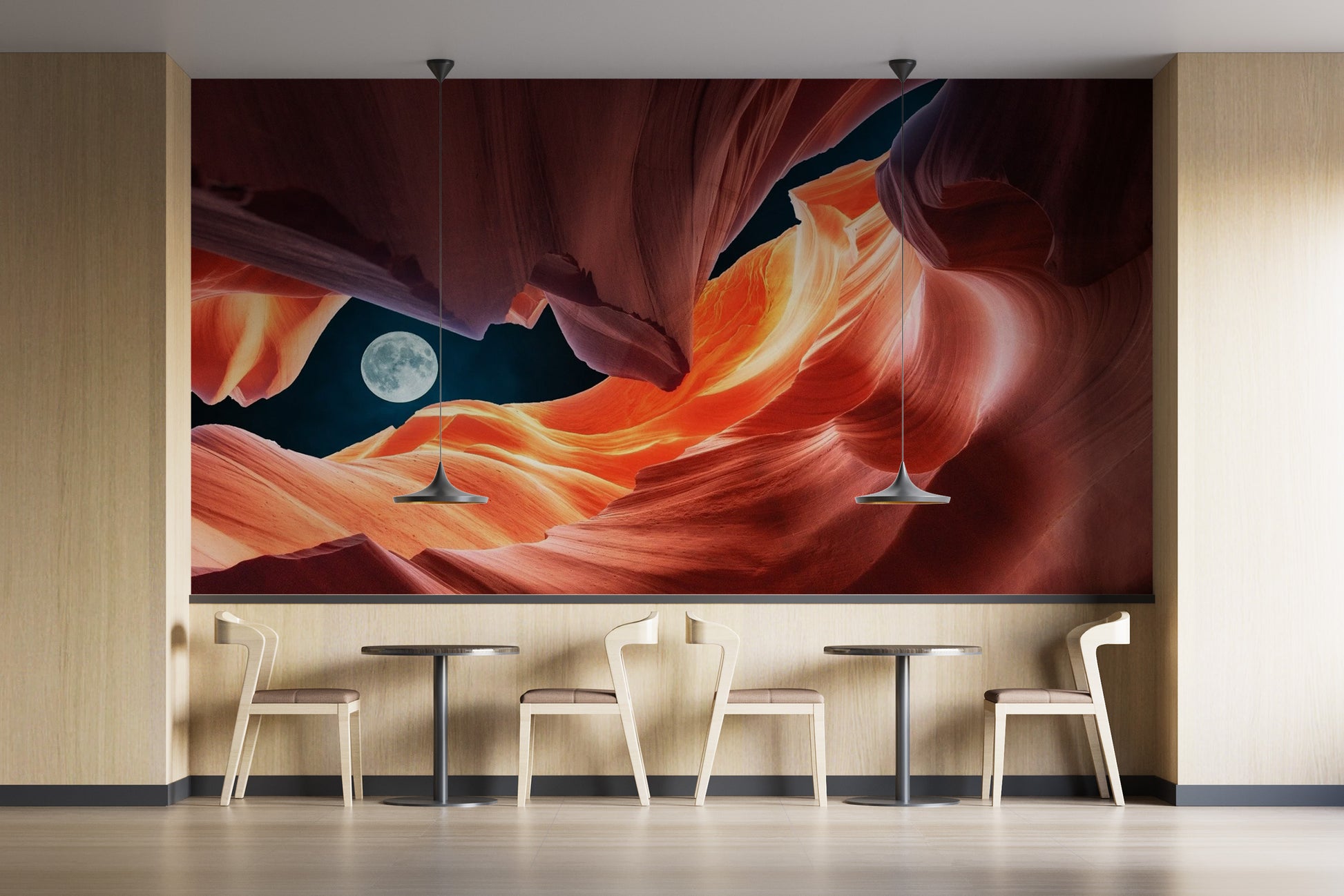 Night sky over a winding slot canyon wallpaper print.