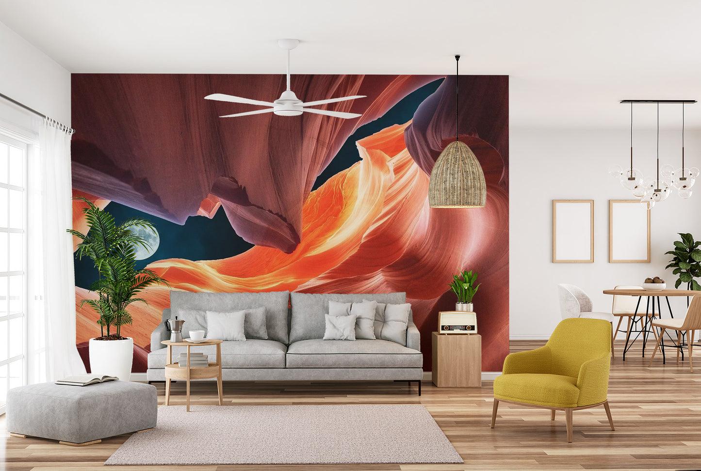 Celestial moon view through canyon wallpaper murals.