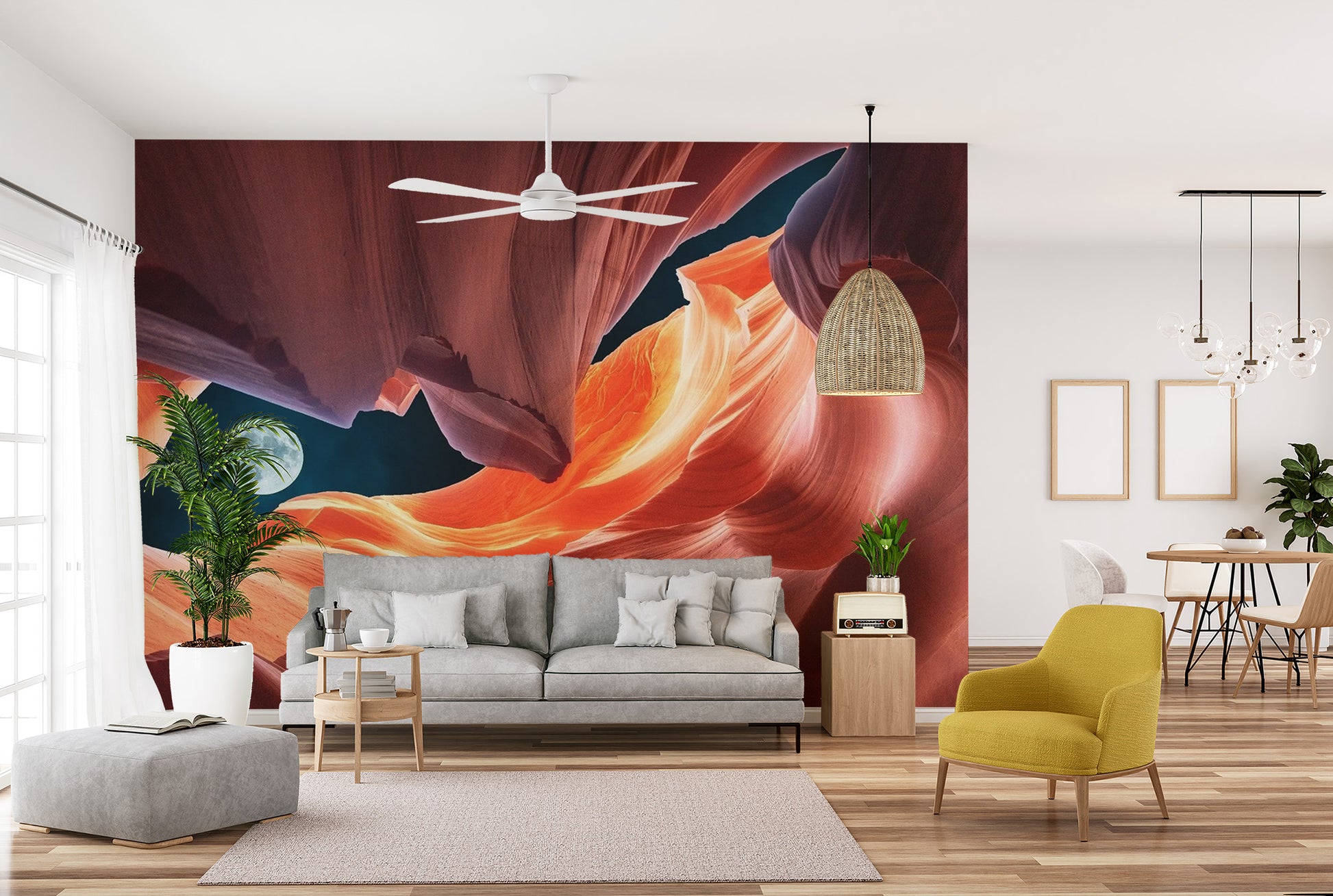 Celestial moon view through canyon wallpaper murals.