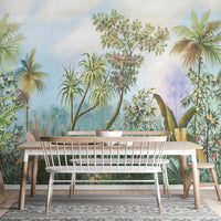 Vivid Green Forest Trees with Birds wallpaper mural - Giffywalls