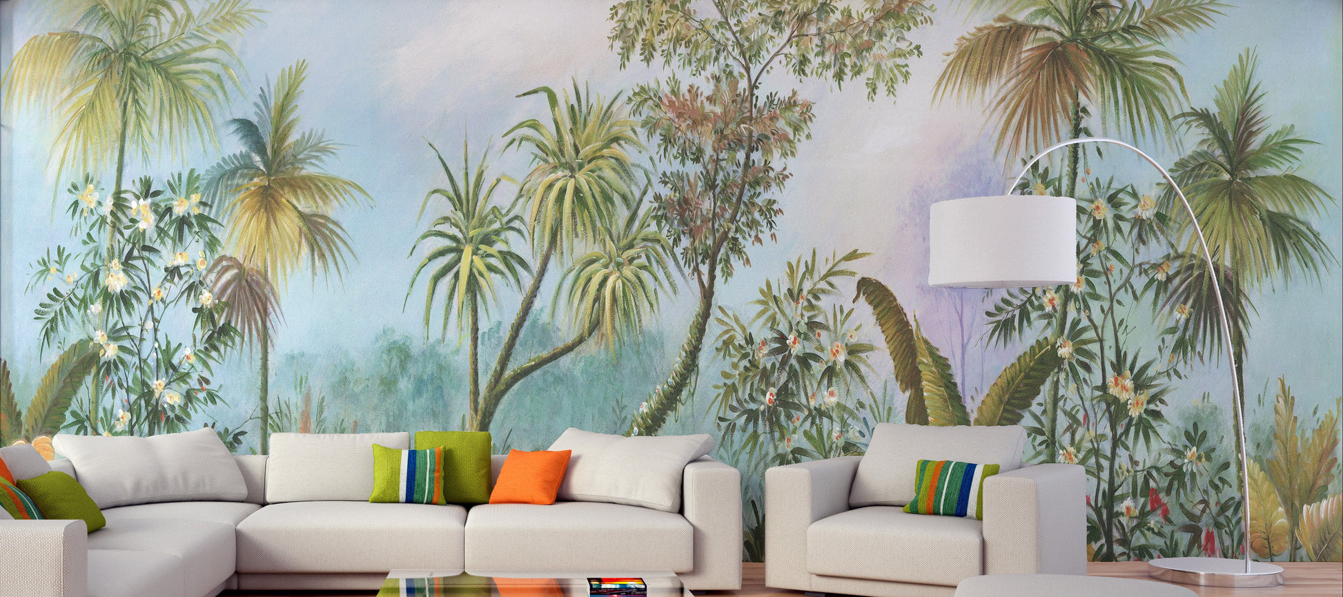 Vivid Green Forest Trees with Birds wallpaper mural - Giffywalls