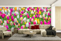 The wallpaper is perfect for a peaceful space.

