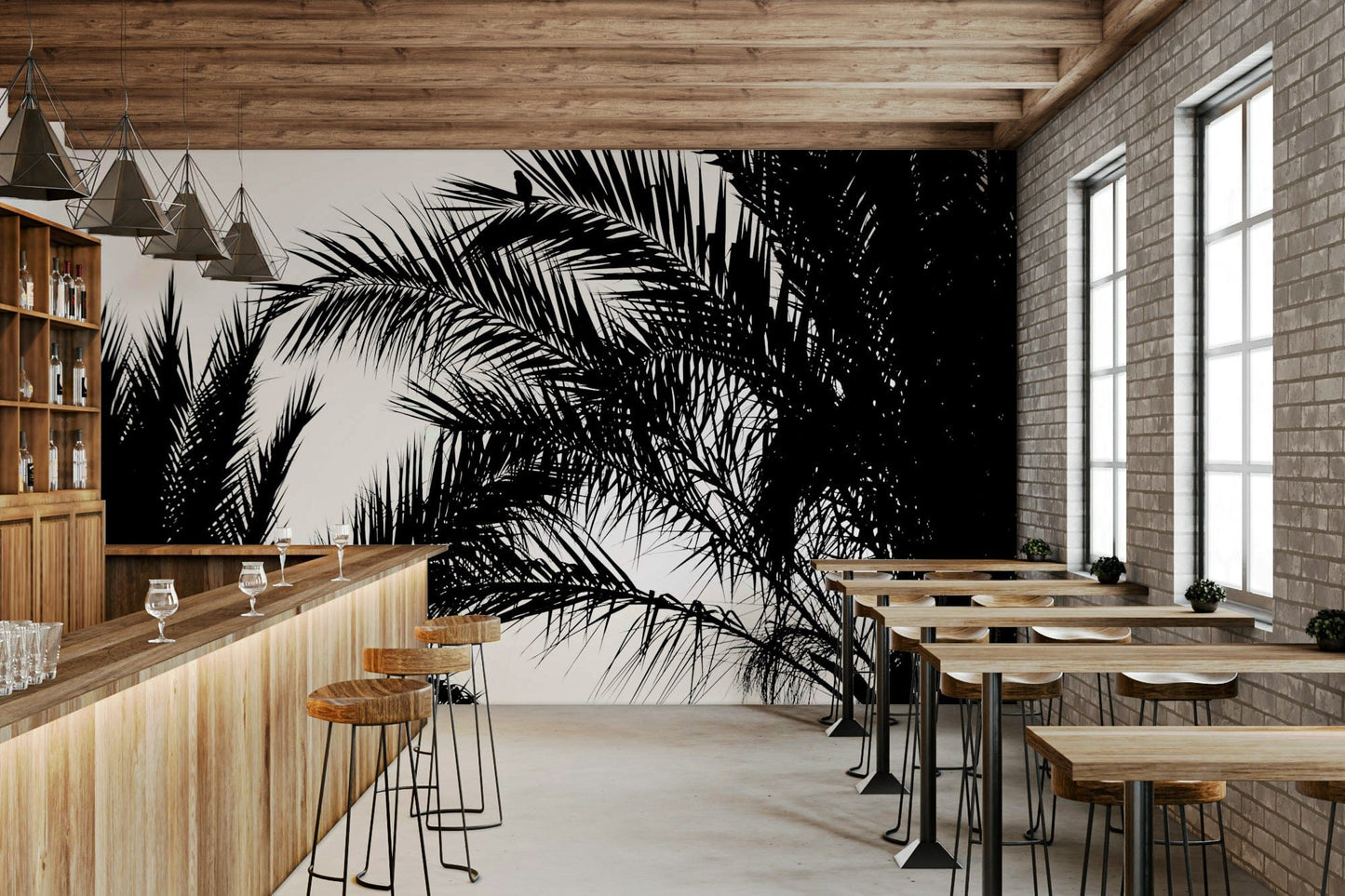 The peel and stick wallpaper showing realistic nature textures.

