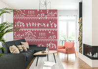 Indian folk art Warli mural featuring celebration and daily life