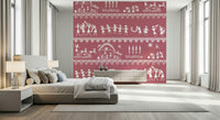Minimal Warli style wall mural with tribal storytelling patterns