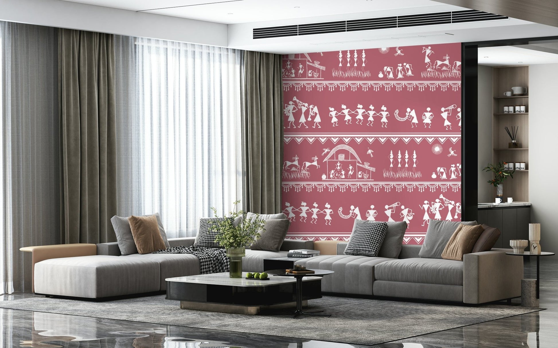 Warli mural art with continuous narrative of tribal festivities