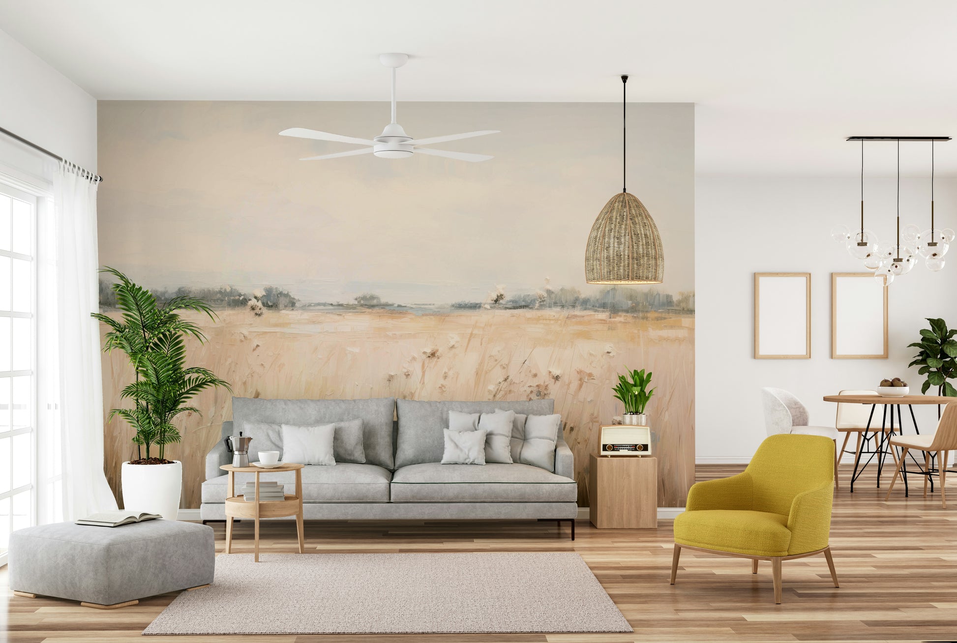 August-inspired wall mural with warm summer tones

