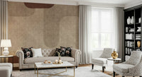 Tan and mocha shapes style this artistic wall mural.
