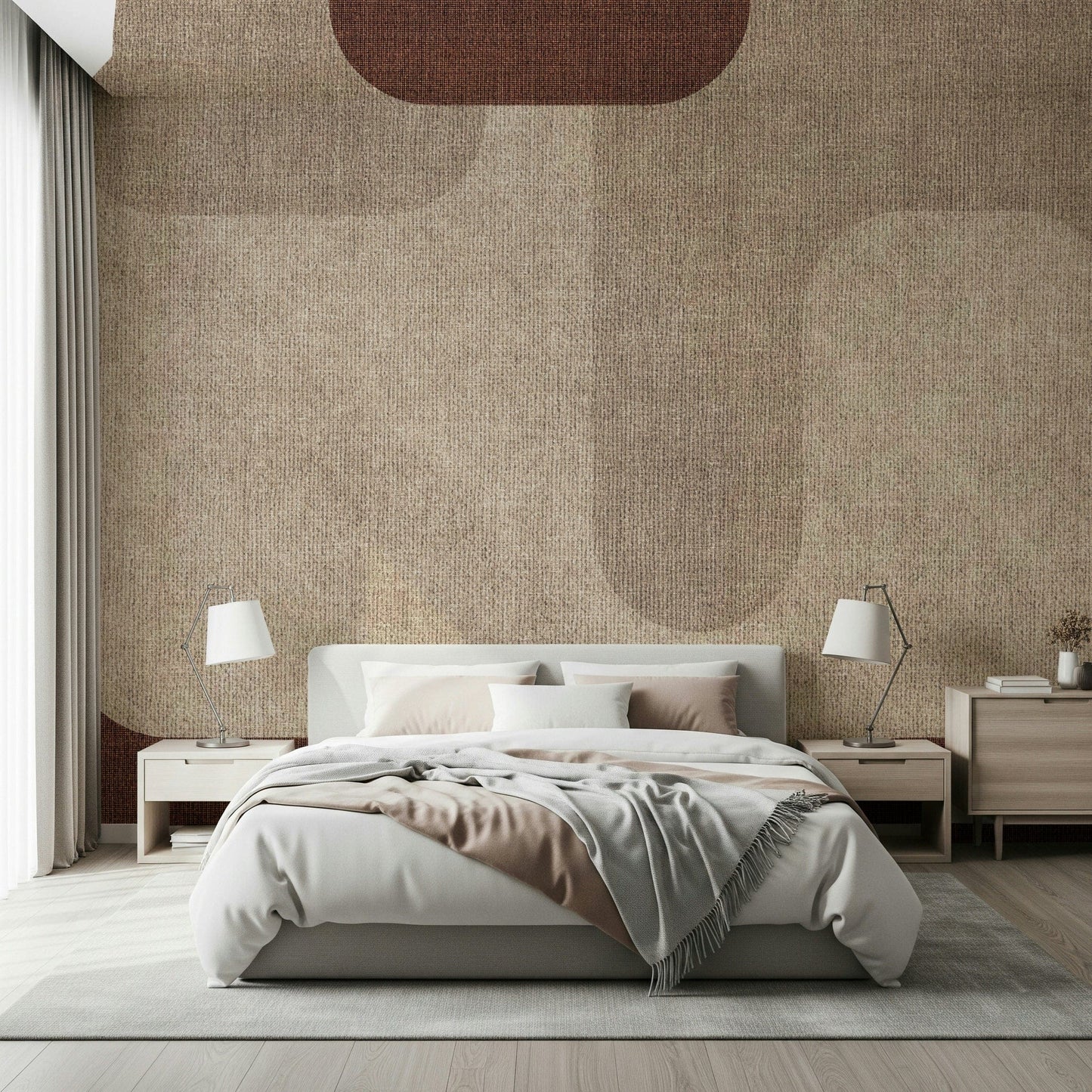 Textured brown curves anchor this abstract wall mural.