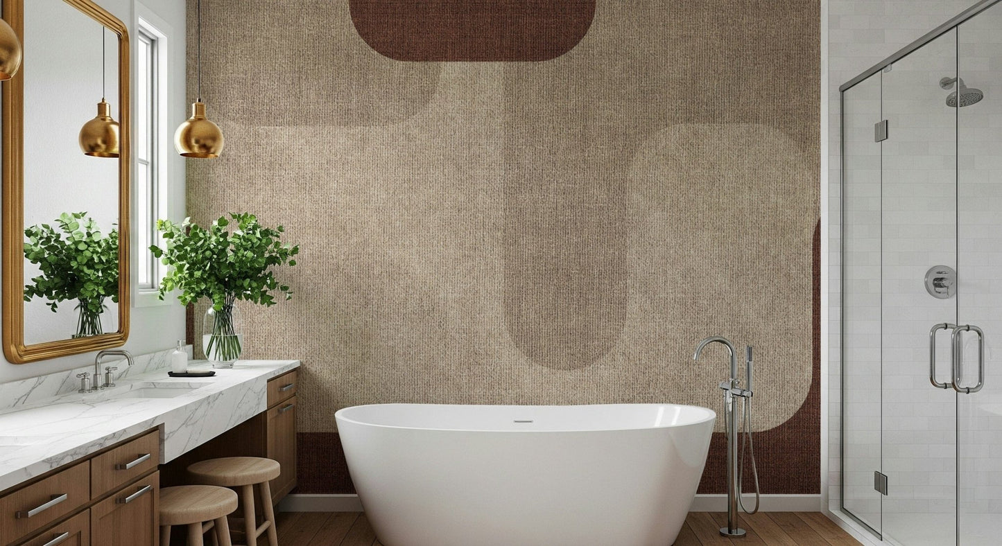 Abstract mocha motifs cover this neutral wall mural.