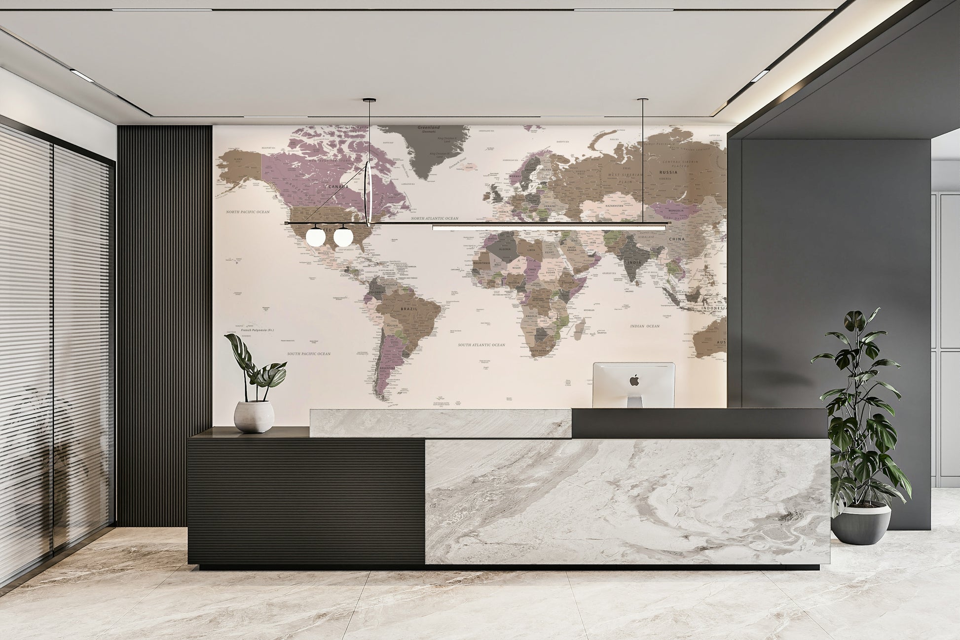 Modern educational world map mural

