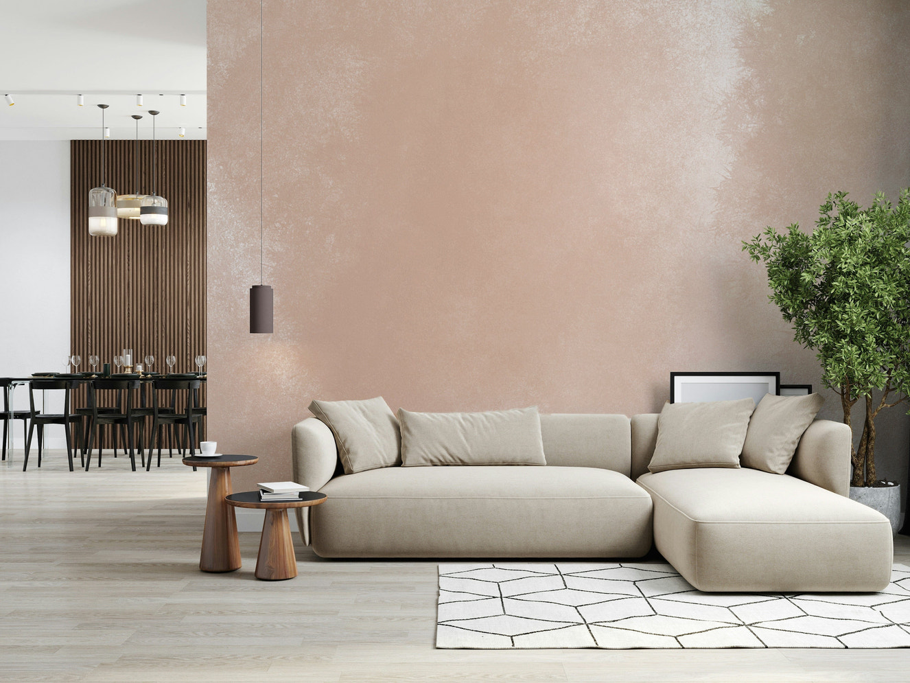 A beautiful subtle terracotta wallpaper mural for a modern home.
